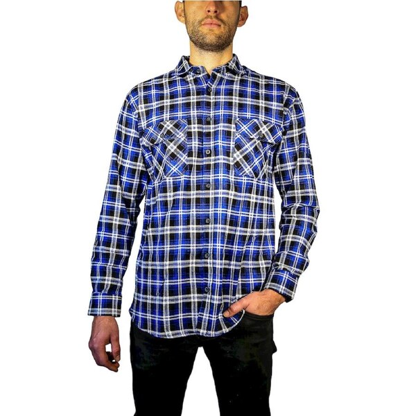 Mens 100% Cotton Flannelette Shirt Long Sleeve Check Authentic Flannel - Denim L