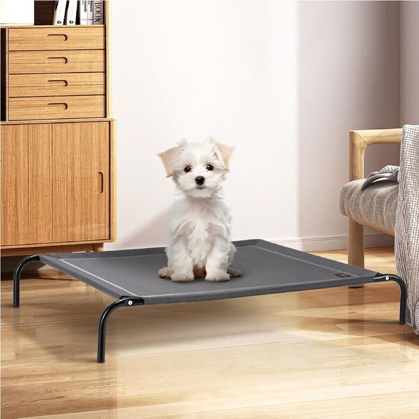 Petzly 65x87cm Elevated Trampoline Raised Pet Dog Bed Washable Breathable Mesh Grey