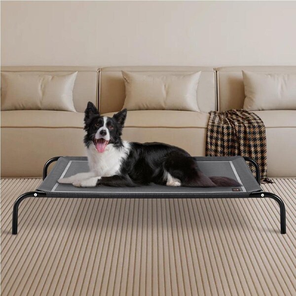 Petzly Cooling Elevated Pet Dog Bed Washable Trampoline Hammock Steel Frame Heavy Duty XL Grey