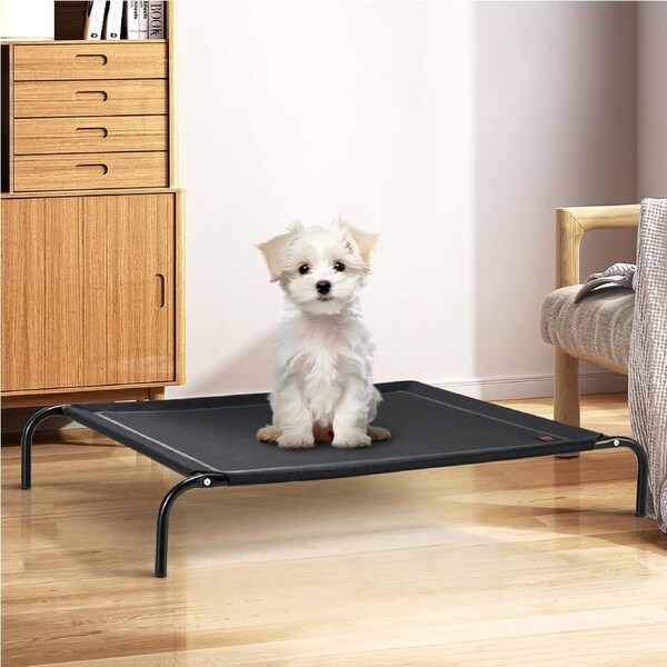 Petzly Cooling Elevated Pet Dog Bed for Medium Dog Washable Breathable Mesh Black