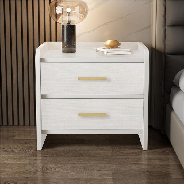 Serene 2-Drawer Bedside Table Nightstand (White)