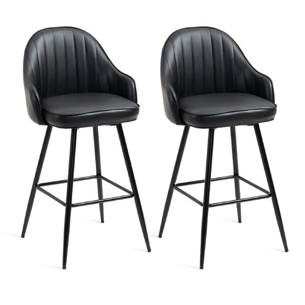 2 x Euphoria Designer Faux Leather Bar Stools (Black - Set of 2)