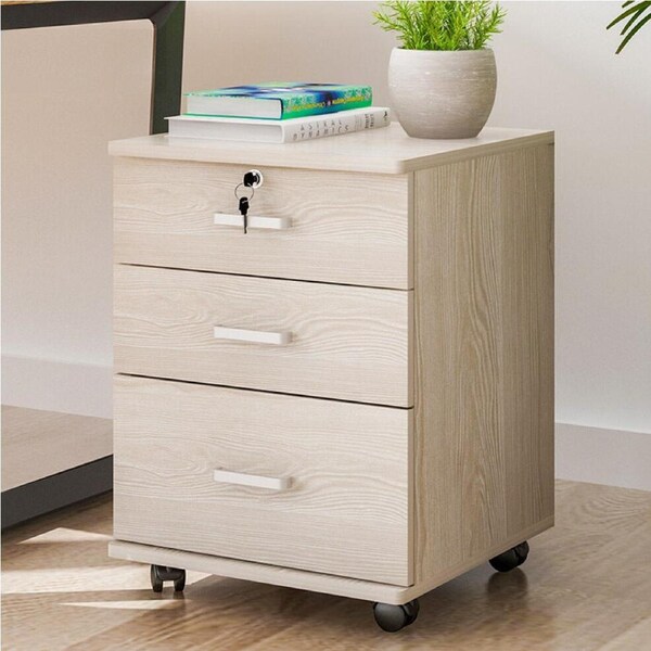 Miami 3 Drawer Bedside Table Cabinet with Wheels (White Oak)