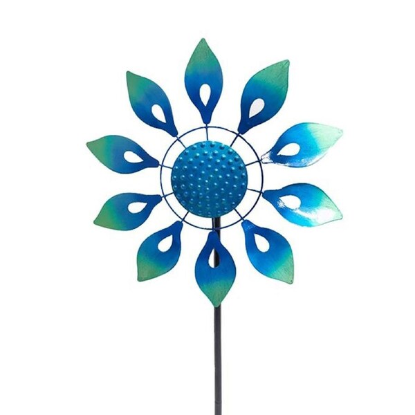 Wind Spinner Dahlia 120cm Metal Windmill Home/Garden Decor Lawn Display BLU Wave