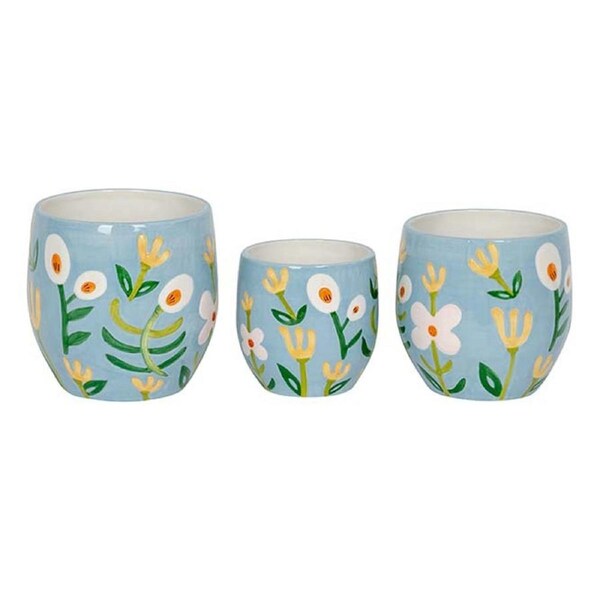 3pc Ceramic Pot Plant/Flower Container Home/Garden Decor Table Display Blue