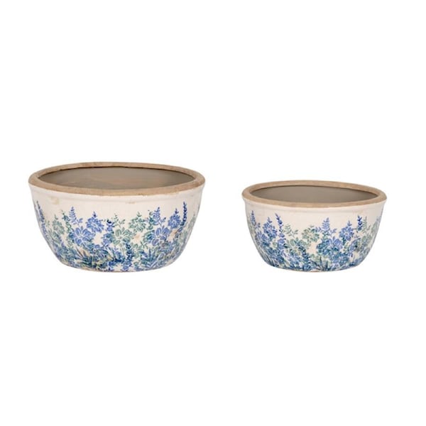 2pc Ceramic Shallow Pot Plant/Flower Container Home/Garden Yard Decor Lavender