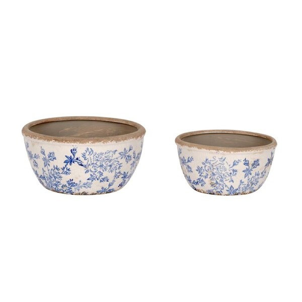 2pc Ceramic Shallow Pot Plant/Flower Herbs Container Home/Garden Yard Decor Blue