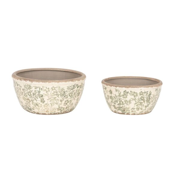 2pc Ceramic Shallow Pot Flower/Plant Container Home/Garden Yard Decor Green