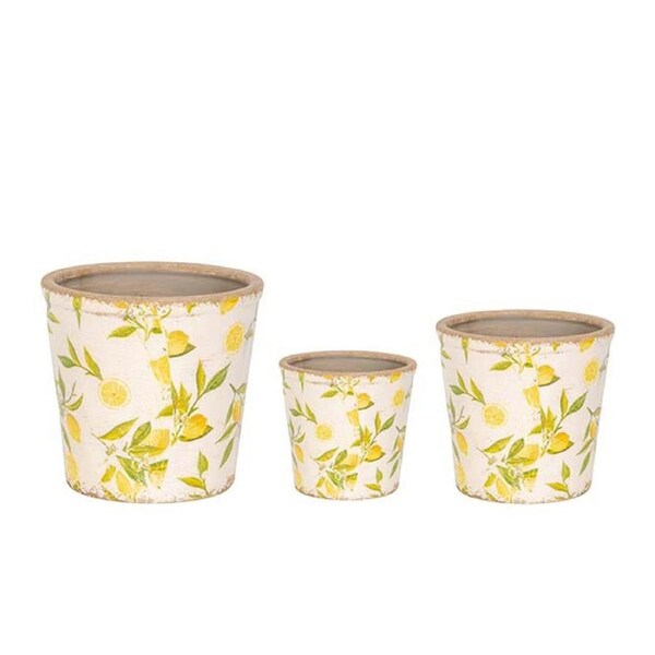 3pc Ceramic Pot Plant/Flower Herbs Container Home/Garden Yard Decor Lemon Tall