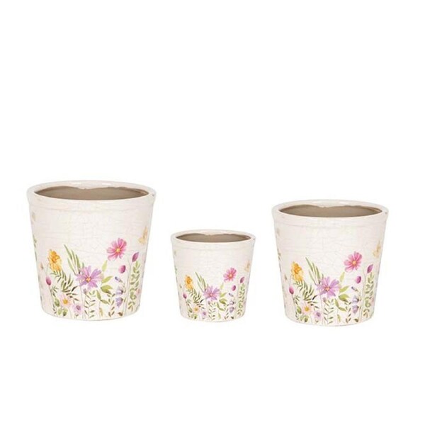 3pc Ceramic Pot Plant/Flower Herbs Container Home/Garden Decor Wildflower Tall