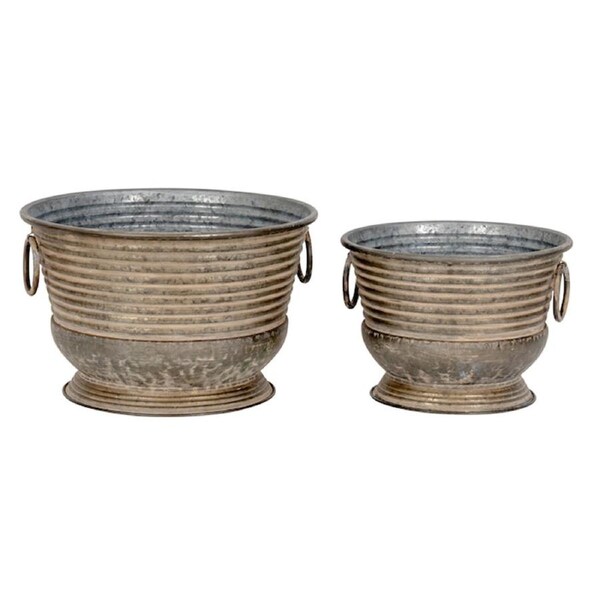 2pc Pot Urn Stripe Plant/Flower Herb Container Home/Garden Yard Decor Aged Zinc