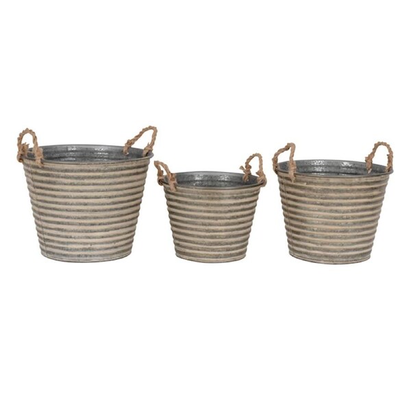 3pc Pot Plant/Flower Herb Container w/ Rope Handle Home/Gaden Decor Aged Zinc