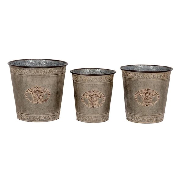 3pc Flower Pot Plant/Herbs Container Home/Garden Planter Yard Decor Aged Zinc