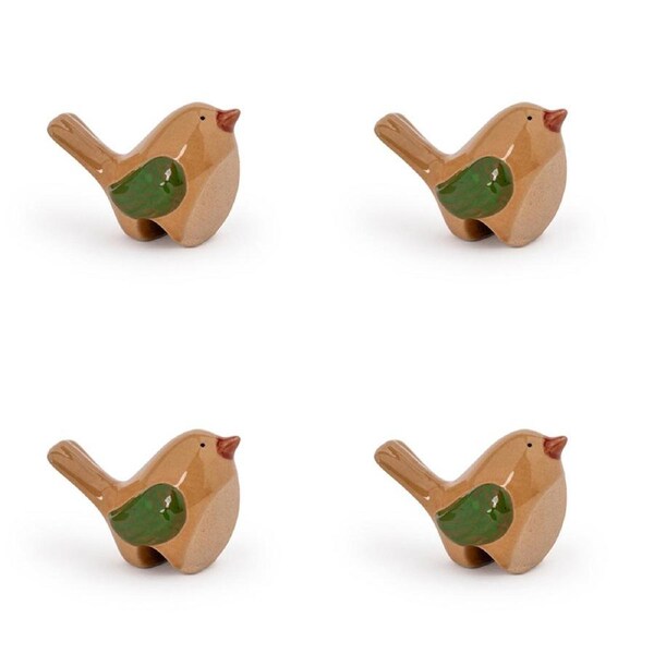 4x Decorative Stoneware Bird Singing Potter 25cm Sculpture Ornament Home Decor