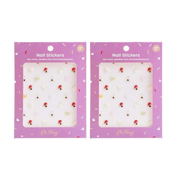 2x Oh Flossy Non-Toxic Kids Nail Stickers Art Manicure Design Magic Garden 3y+