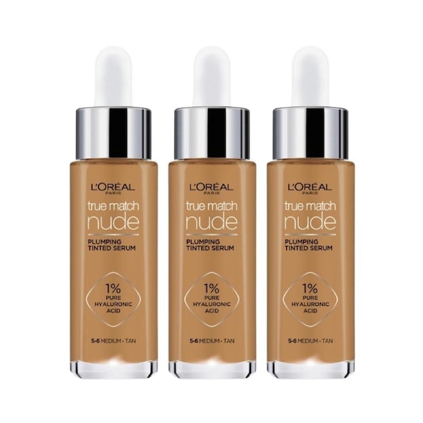 3 x L'Oreal Paris True Match Nude Plumping Tinted Serum 30mL - 5-6 Medium Tan