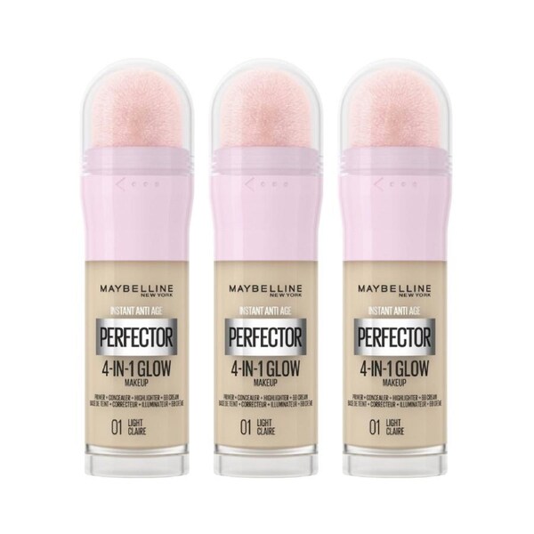 3 x Maybelline Instant Age Rewind Instant Perfector 4-In-1 Glow Makeup 20mL - 01 Light