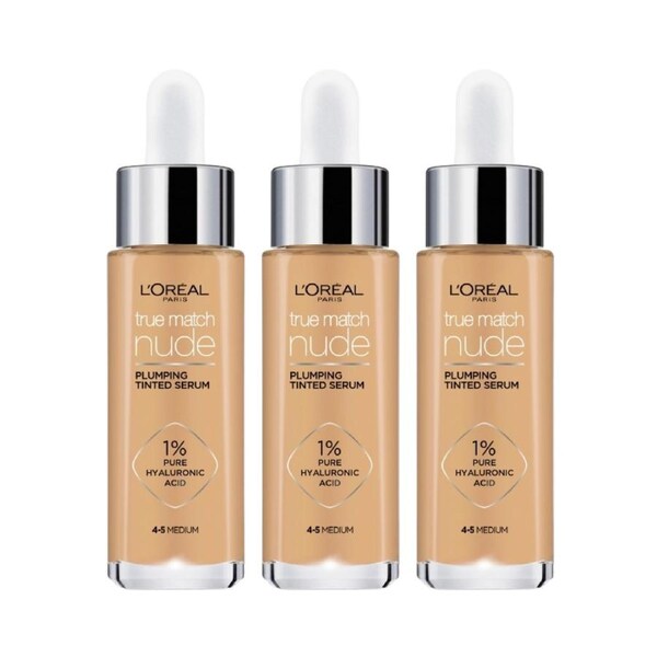 3 x L'Oreal Paris True Match Nude Plumping Tinted Serum 30mL - 4-5 Medium