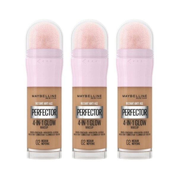 3 x Maybelline Instant Age Rewind Instant Perfector 4-In-1 Glow Makeup 20mL - 02 Medium