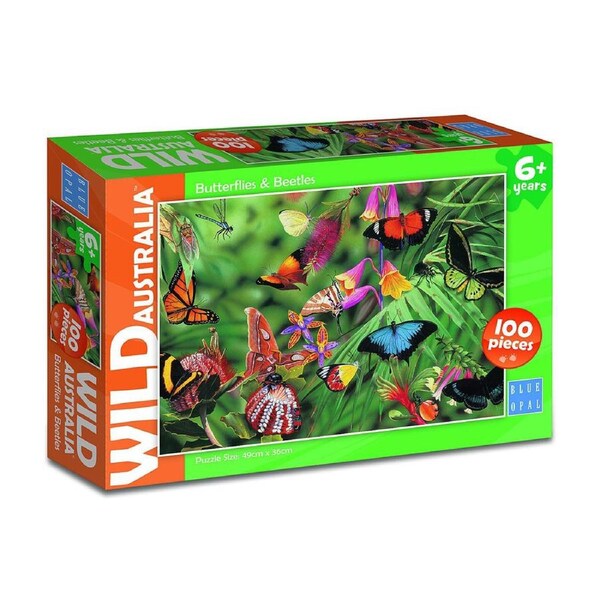 100pc Blue Opal Wild Aust Butterflies & Beetles Jigsaw Puzzle Interactive Toy 6+