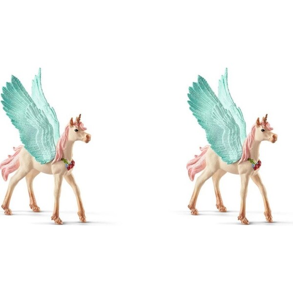 2x Schleich Kids/Childrens Toy Replica Figurine Decorated Unicorn Pegasus, Foal