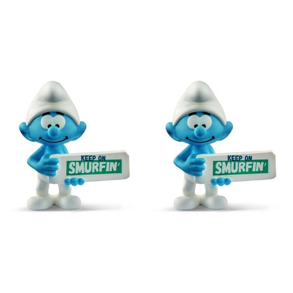 2x Schleich Kids/Childrens Toy Figurine Smurf with Sign (Keep On Smurfin') 7y+