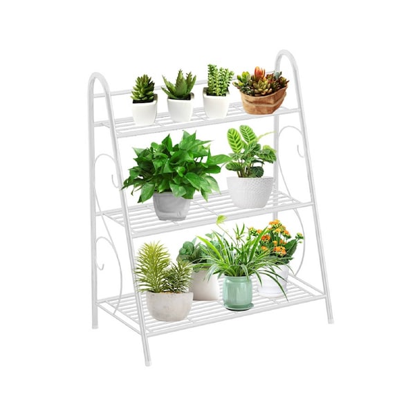 DelSol Plant Stand Outdoor Indoor 3-Tier Metal Waterproof Plant Shelf for Living Room Balcony Garden,White