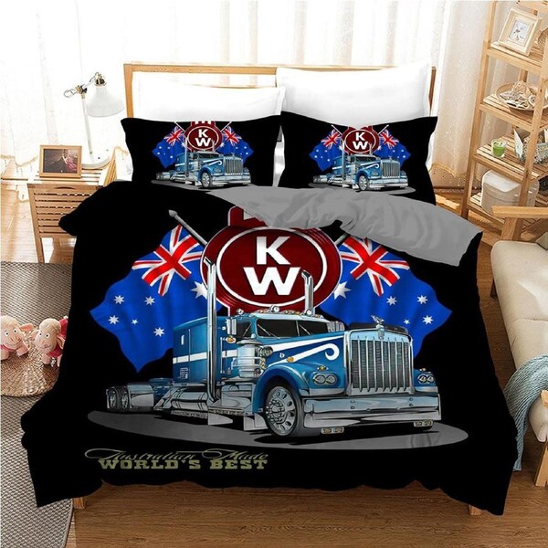 Truck Quilt Doona Duvet Cover Pillow Case Set Queen, 2 Pillow Cases