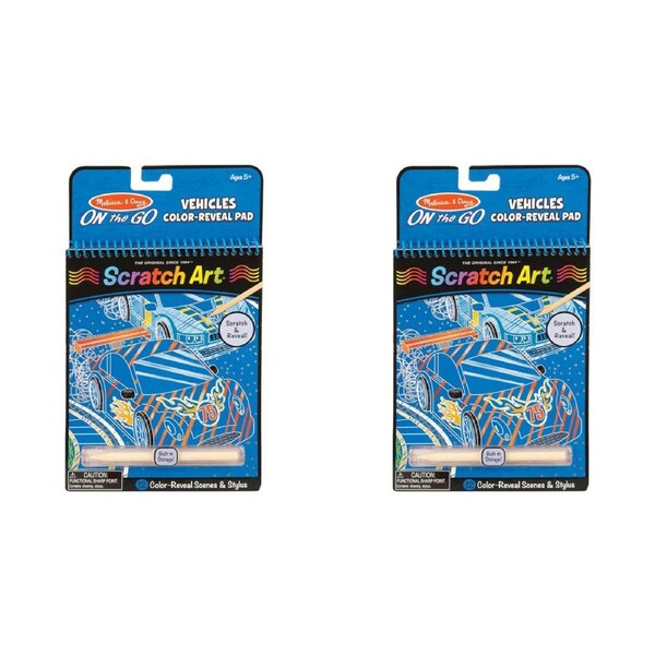 2x Melissa & Doug On The Go Scratch Art Pad Vehicles Kids/Childrens Toy 5+