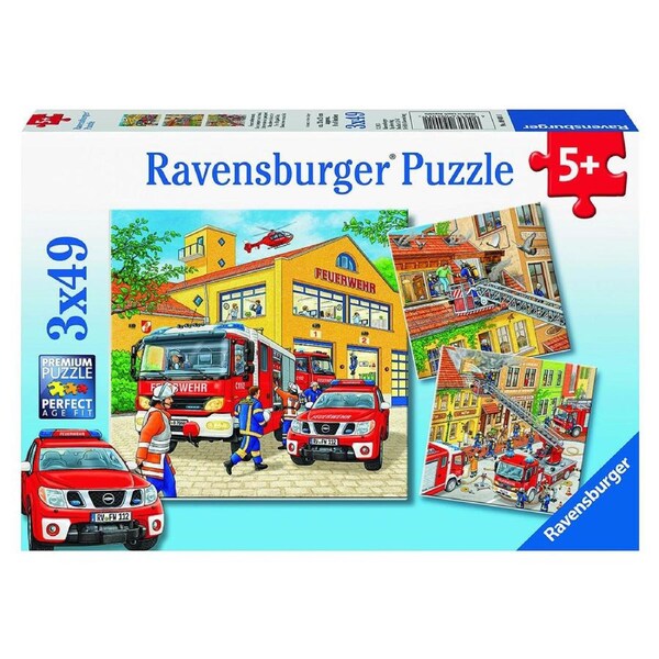 3x49pc Ravensburger Fire Brigade Run Kids/Childrens Jigsaw Puzzle Set 5y+