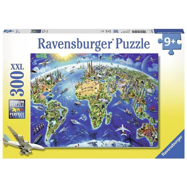 300pc Ravensburger World Landmarks Map Kids/Childrens Jigsaw Puzzle Set 9y+