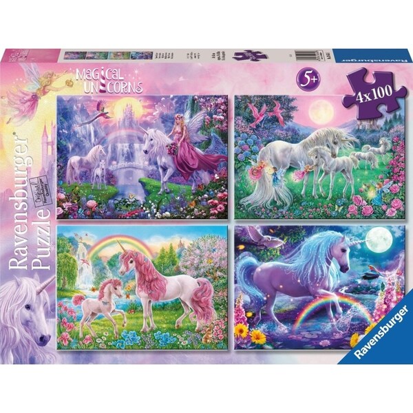4x100pc Ravensburger Magical Unicorns Bumper Childrens Jigsaw Puzzle Set 6y+