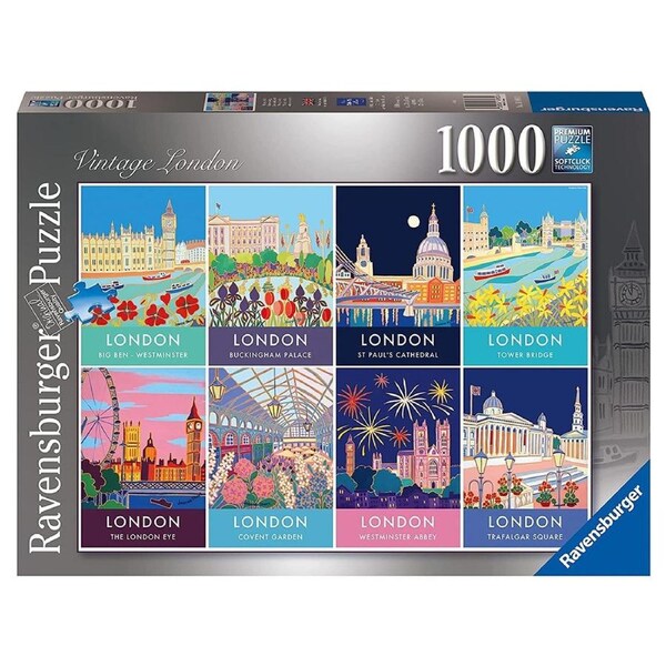 1000pc Ravensburger Vintage London Theme Family Jigsaw Puzzle Set