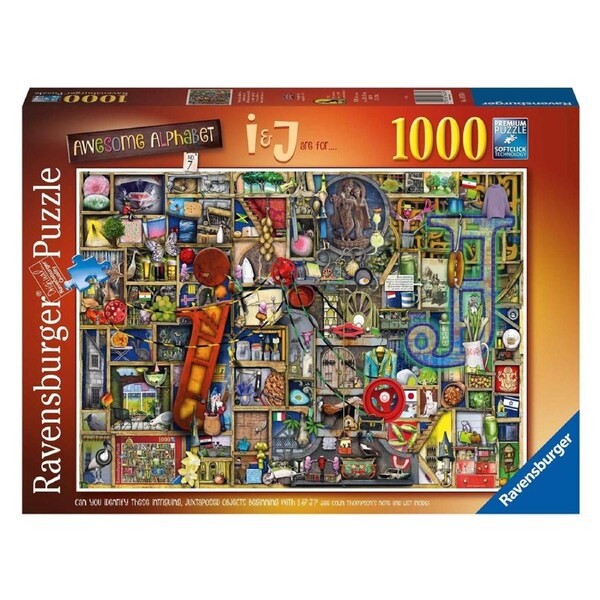 1000pc Ravensburger Awesome Alphabet I and J Family Jigsaw Puzzle Set