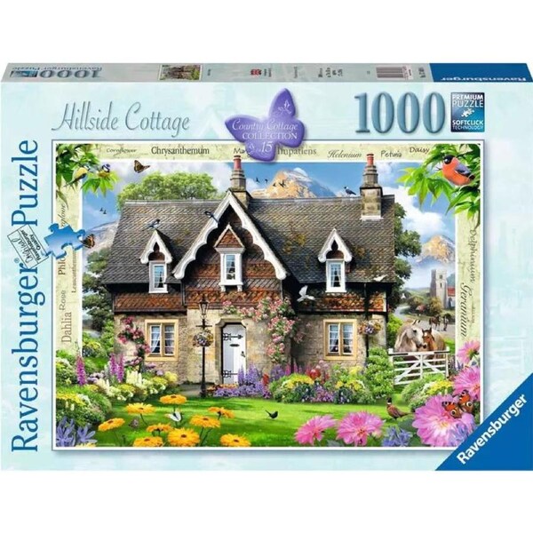 1000pc Ravensburger Hillside Cottage Theme Family Jigsaw Puzzle Set
