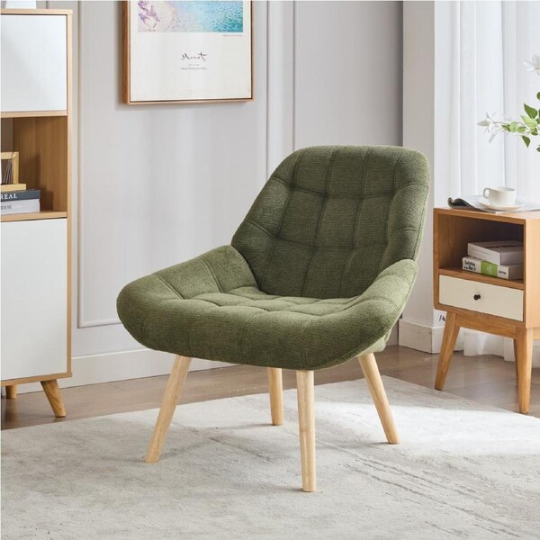 HOMFURN Nordic Tufted Wingback Accent Chair Olive Green Fabric