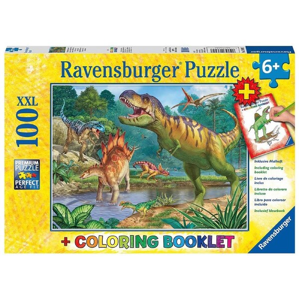 100pc Ravensburger World of Dinosaurs & Colouring Book Childrens/Kids Puzzle 6Y+