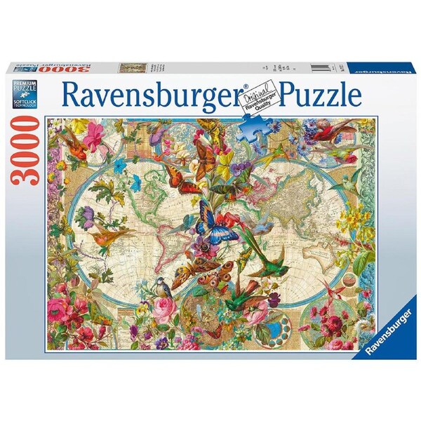 3000pc Ravensburger Flora & Fauna World Map Family Jigsaw Puzzle Pieces