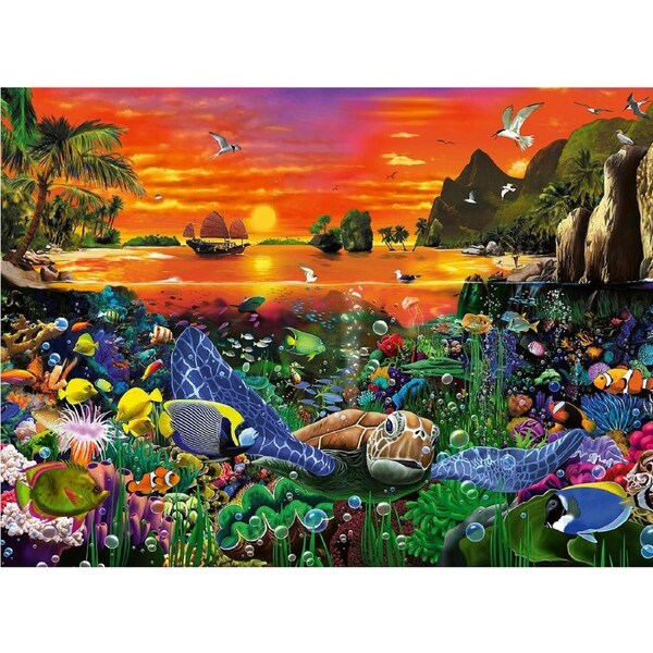 500pc Ravensburger Turtle in the Reef Family Jigsaw Puzzles Pieces Set