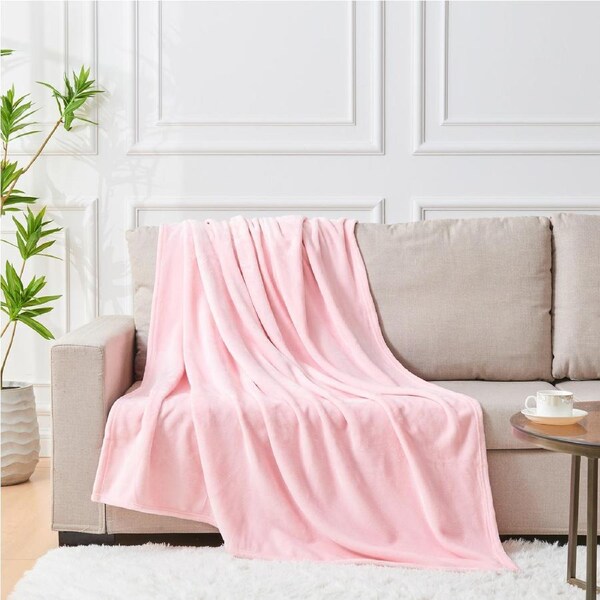 LINENOVA Flannel Fleece Throw Blanket Cozy Soft Blanket - Pink
