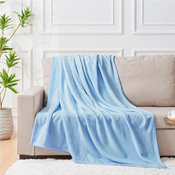 LINENOVA Flannel Fleece Throw Blanket Cozy Soft Blanket - Light Blue