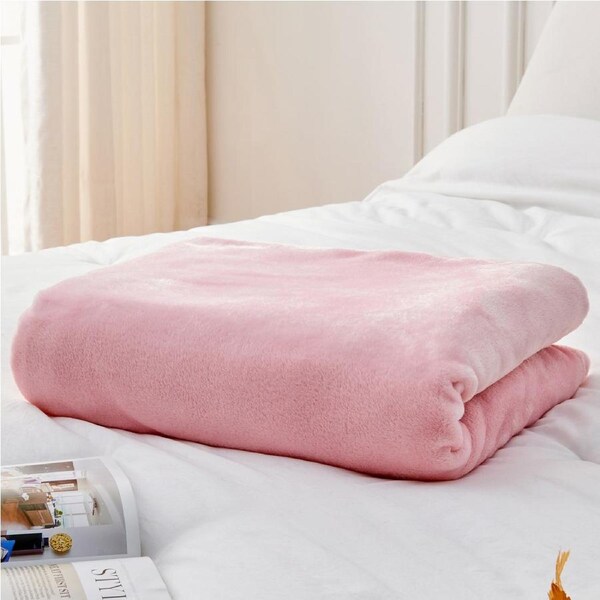 LINENOVA Flannel Fleece Single/Throw Blanket Cozy Soft Blanket - Pink