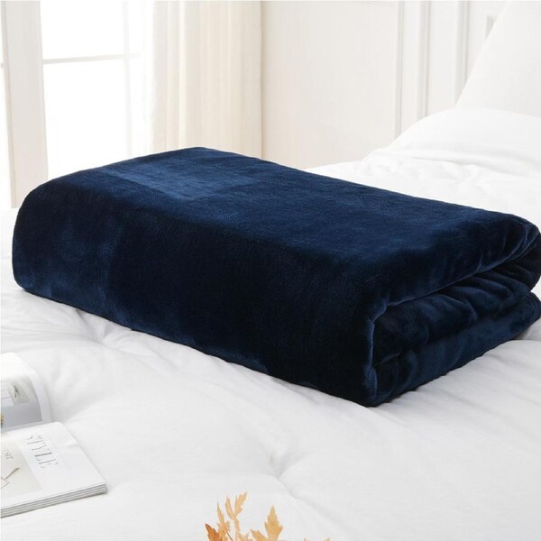 LINENOVA Flannel Fleece Single/Throw Blanket Cozy Soft Blanket - Navy