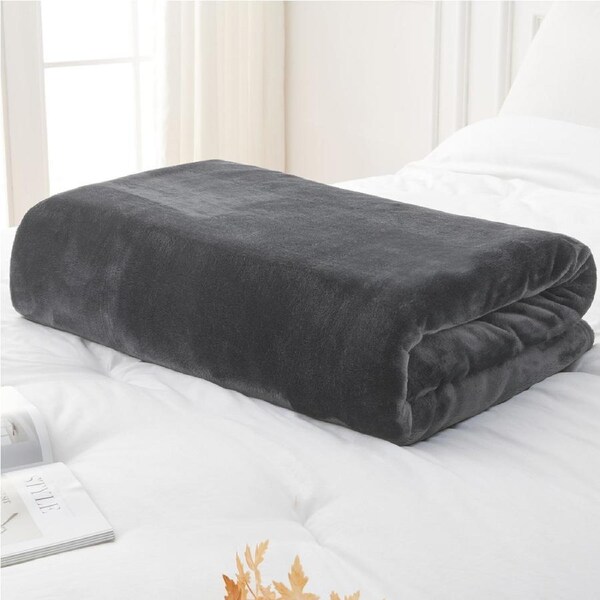 LINENOVA Flannel Fleece Single/Throw Blanket Cozy Soft Blanket - Charcoal