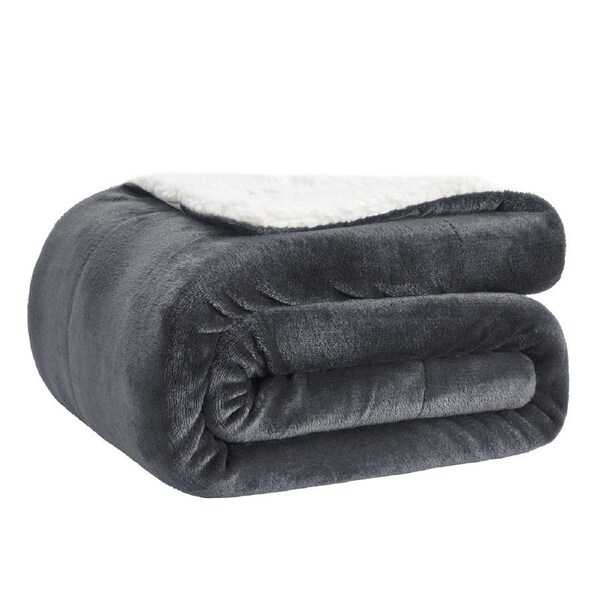 LINENOVA Sherpa Flannelette Fleece Throw Blanket Soft Warm Blanket - Charcoal
