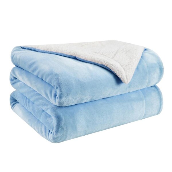 LINENOVA Sherpa Flannelette Fleece Throw Blanket Soft Warm Blanket - Light Blue