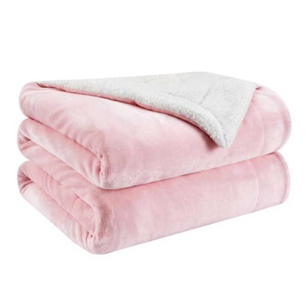 LINENOVA Sherpa Flannelette Fleece Throw Blanket Soft Warm Blanket - Pink