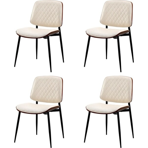 Oikiture 4x Dining Chairs Retro Faux Leather Solid Beech Wood Metal Legs White