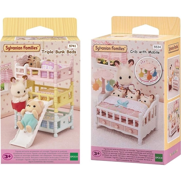 21pc Sylvanian Families Triple Bunk Beds & Crib Kids Miniatures Toy Set 3y+