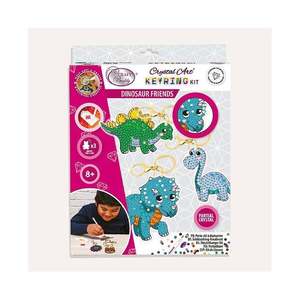3pc Craft Buddy Dinosaur Friends Keyring Diamond/Crystal Art Kit Kids/Family 8y+